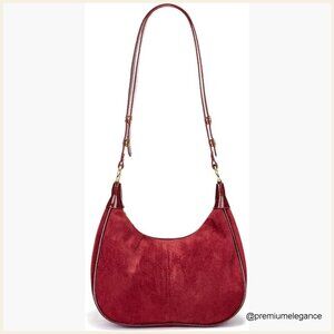 Small Faux Suede Hobo Shoulder Bag with Zipper Closure Adjustable Strap